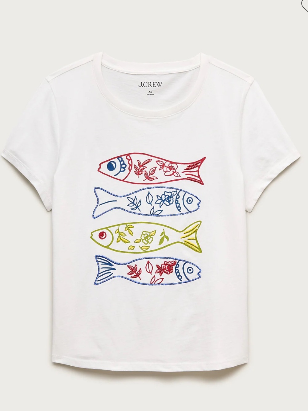 J crew Broken-in-jersey sardine graphic T-shirt with beads